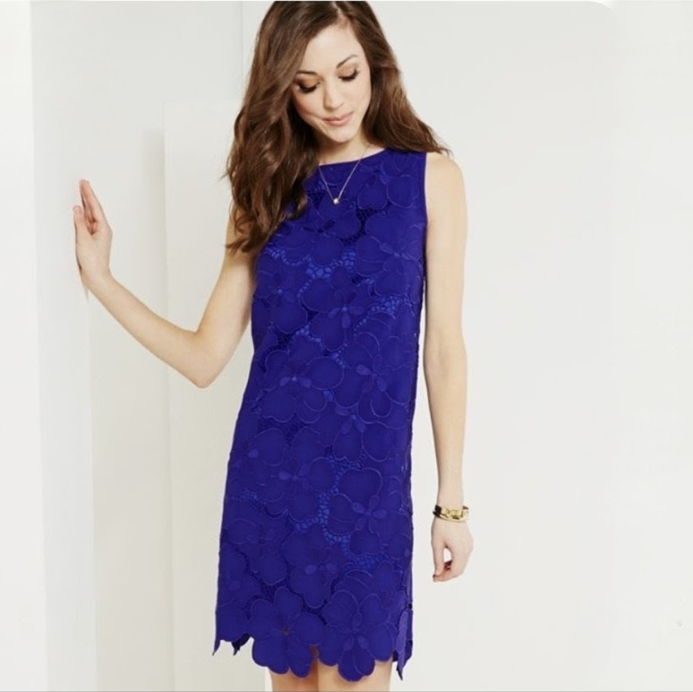 Antonio Melani Womens Easter Dress Blue Cut Out Floral Lace Shift A‎ Line Boho 8